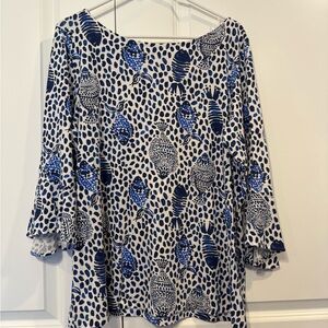Lilly Pulitzer Blue and White Pineapple Print Bell Sleeve Top